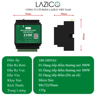EV02 – Bộ điều khiển 1 bơm 2 van qua SIM, tự ngắt bơm khi sự cố