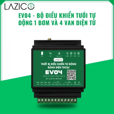 EV04 – Bộ điều khiển tưới 1 bơm 4 van qua SIM, mở rộng đến 12 van