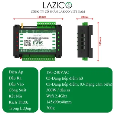 EW05 – Bộ điều khiển từ xa qua WiFi, giám sát nhiệt độ, độ ẩm, xử lý sự cố, 5 đầu ra mở rộng đến 37