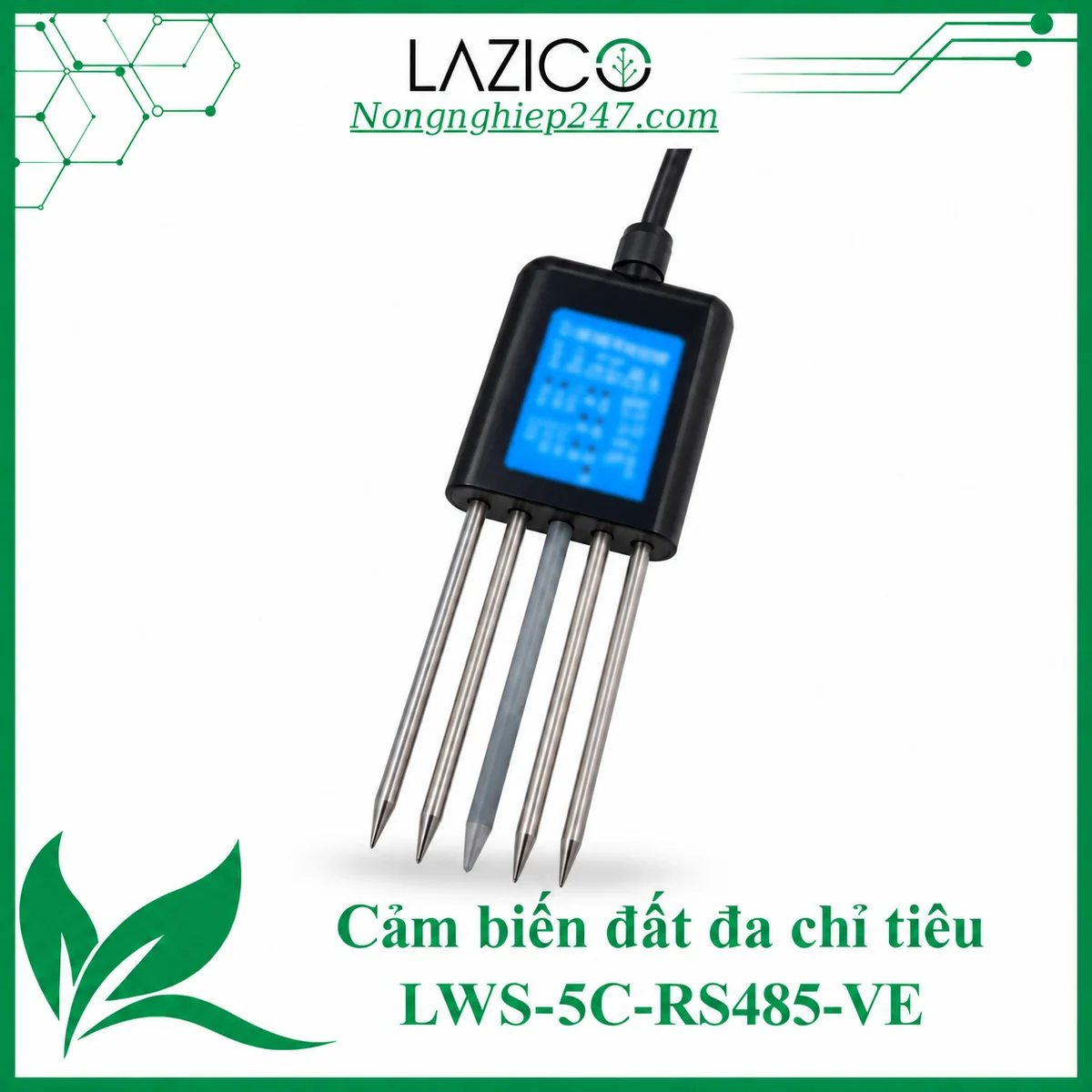 Cảm biến đất 5 trong 1 LWS-5C-RS485-VE – pH, EC, NPK, nhiệt độ, độ ẩm