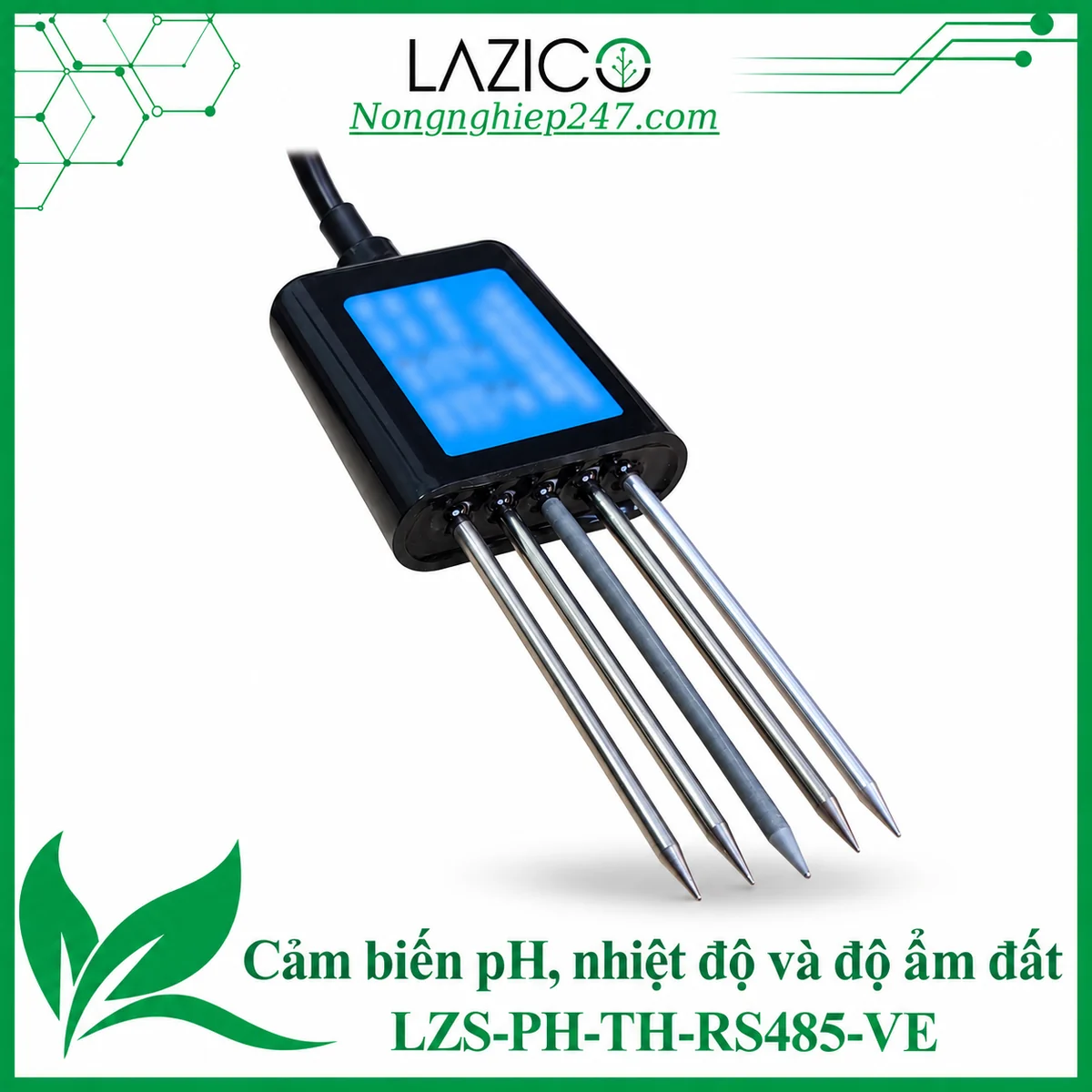 Cảm biến pH, nhiệt độ, độ ẩm đất LZS-PH-TH-RS485-VE – đầu dò 5 kim, RS485