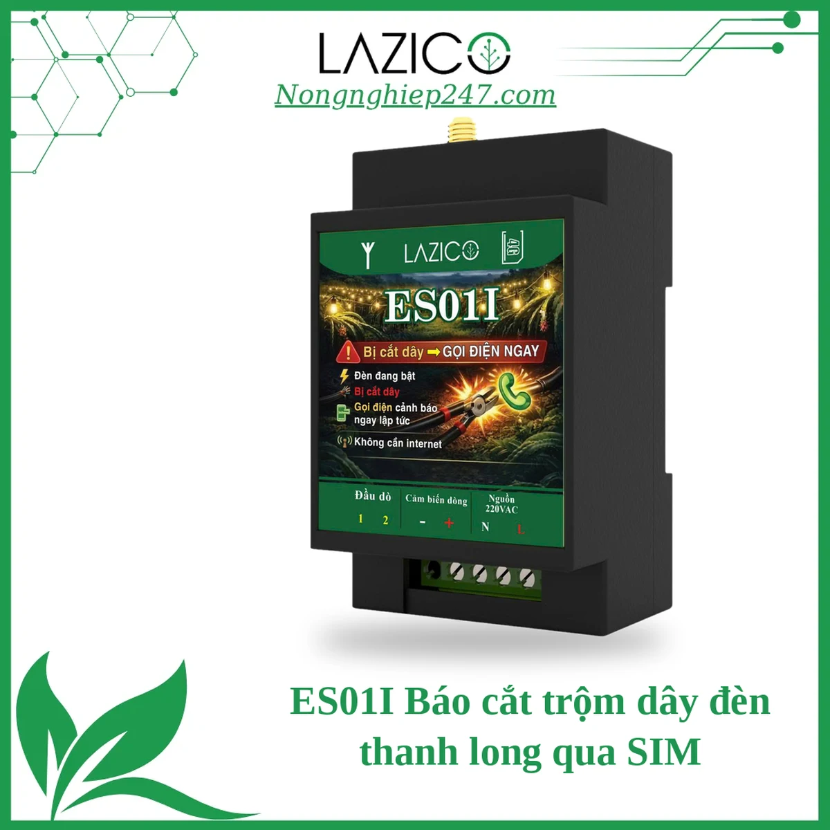 ES01I – Thiết bị giám sát dòng điện 1 pha, báo cắt trộm dây đèn thanh long qua SIM