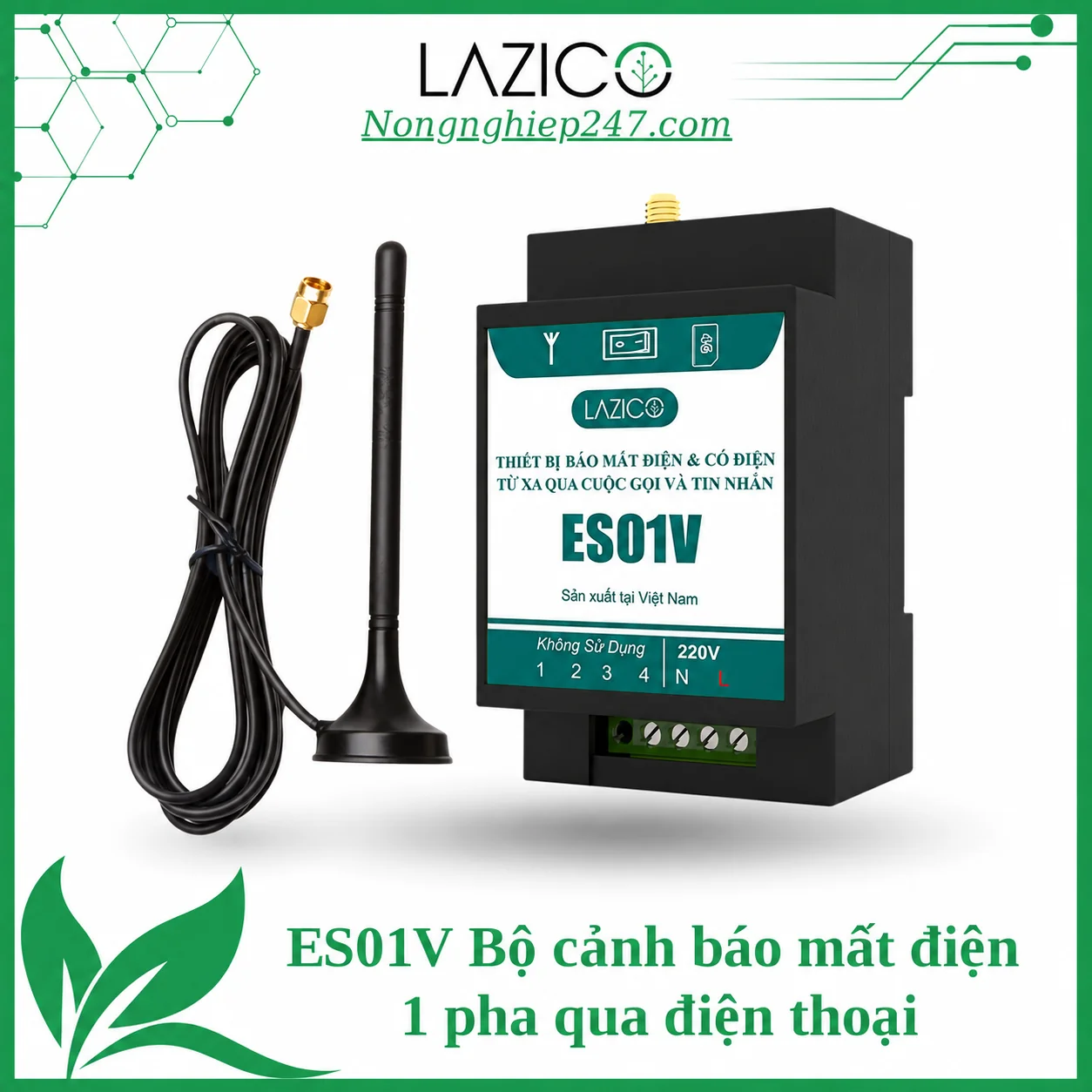 ES01V – Bộ cảnh báo mất điện 1 pha 220V qua cuộc gọi và tin nhắn SIM