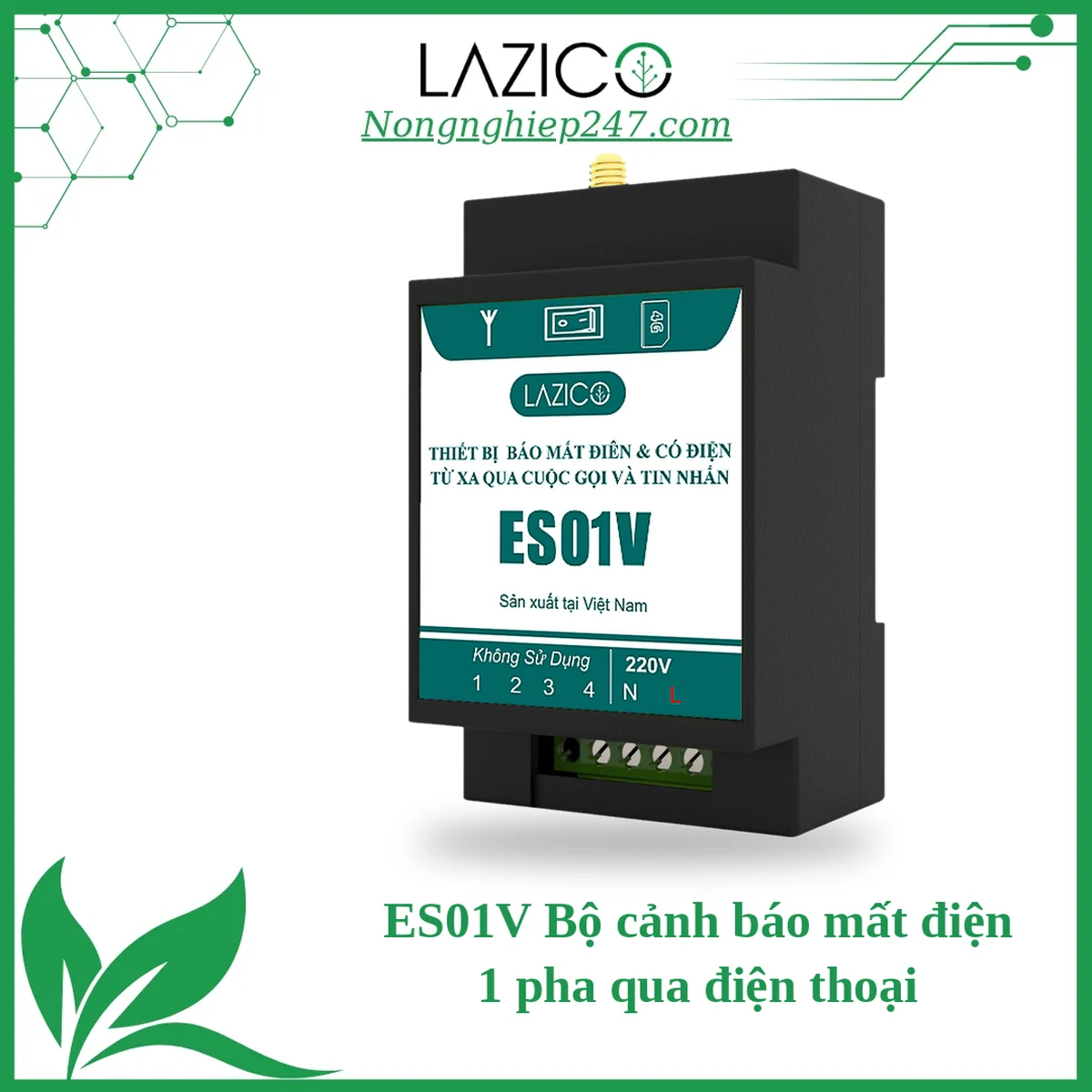 ES01V – Bộ cảnh báo mất điện 1 pha 220V qua cuộc gọi và tin nhắn SIM
