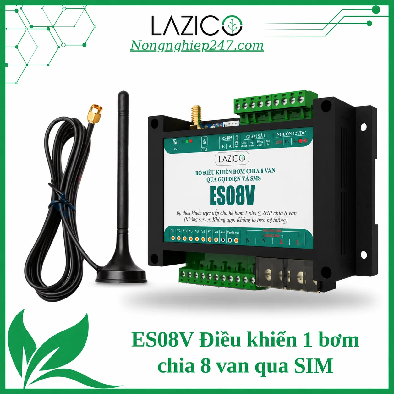 ES08V – Bộ điều khiển 1 bơm chia 8 van qua cuộc gọi và SMS, không cần app