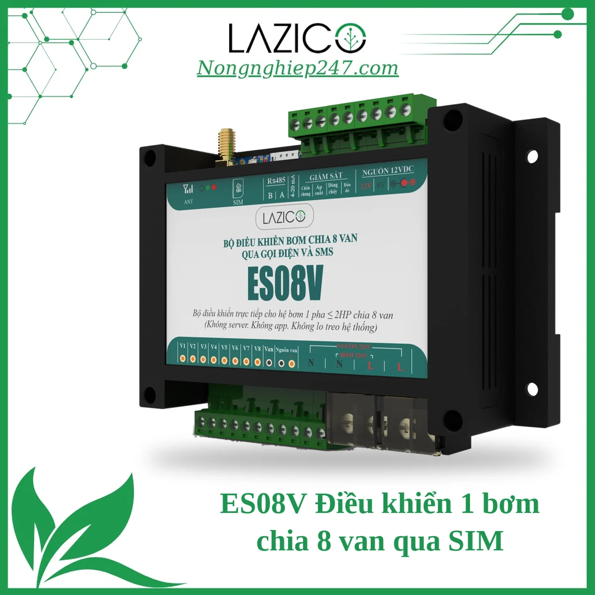ES08V – Bộ điều khiển 1 bơm chia 8 van qua cuộc gọi và SMS, không cần app