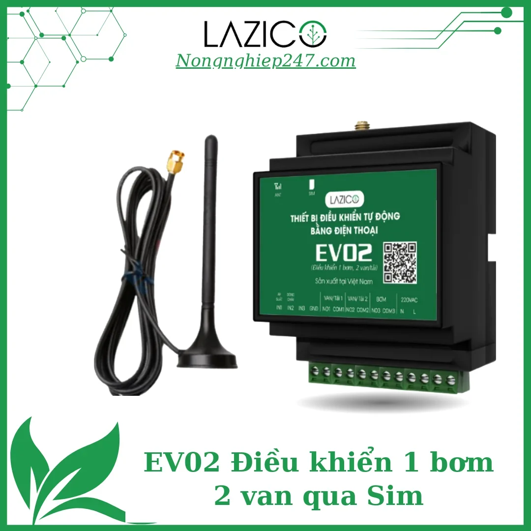 EV02 – Bộ điều khiển 1 bơm 2 van qua SIM, tự ngắt bơm khi sự cố