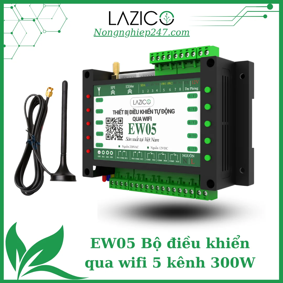 EW05 – Bộ điều khiển từ xa qua WiFi, giám sát nhiệt độ, độ ẩm, xử lý sự cố, 5 đầu ra mở rộng đến 37