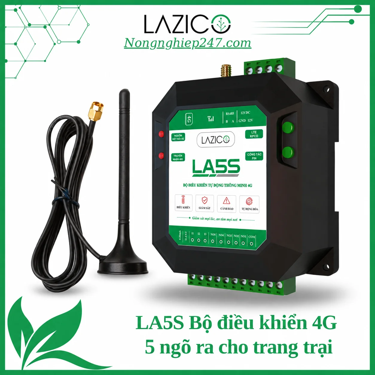 LA5S - Bộ điều khiển 4G 5 ngõ ra, giám sát và cảnh báo qua SIM