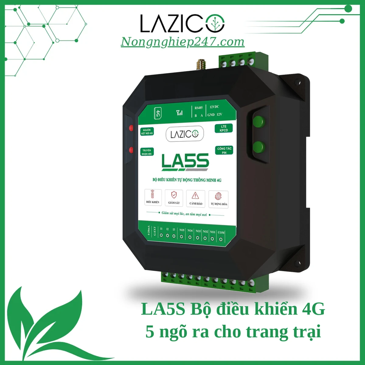 LA5S - Bộ điều khiển 4G 5 ngõ ra, giám sát và cảnh báo qua SIM