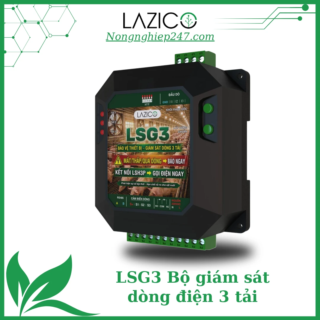 LSG3 – Bộ giám sát dòng điện 3 tải, báo quạt và bơm không chạy cho trang trại