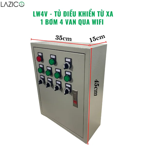 LW4V 1PHA - Tủ điều khiển WiFi 1 máy bơm 4 van, giám sát cảm biến, hẹn giờ tưới tự động