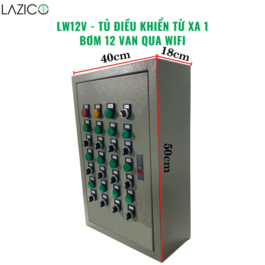 LW12V 1PHA – Tủ điều khiển tưới tự động qua WiFi, 1 bơm 12 van điện từ, giám sát từ xa, hẹn giờ linh hoạt
