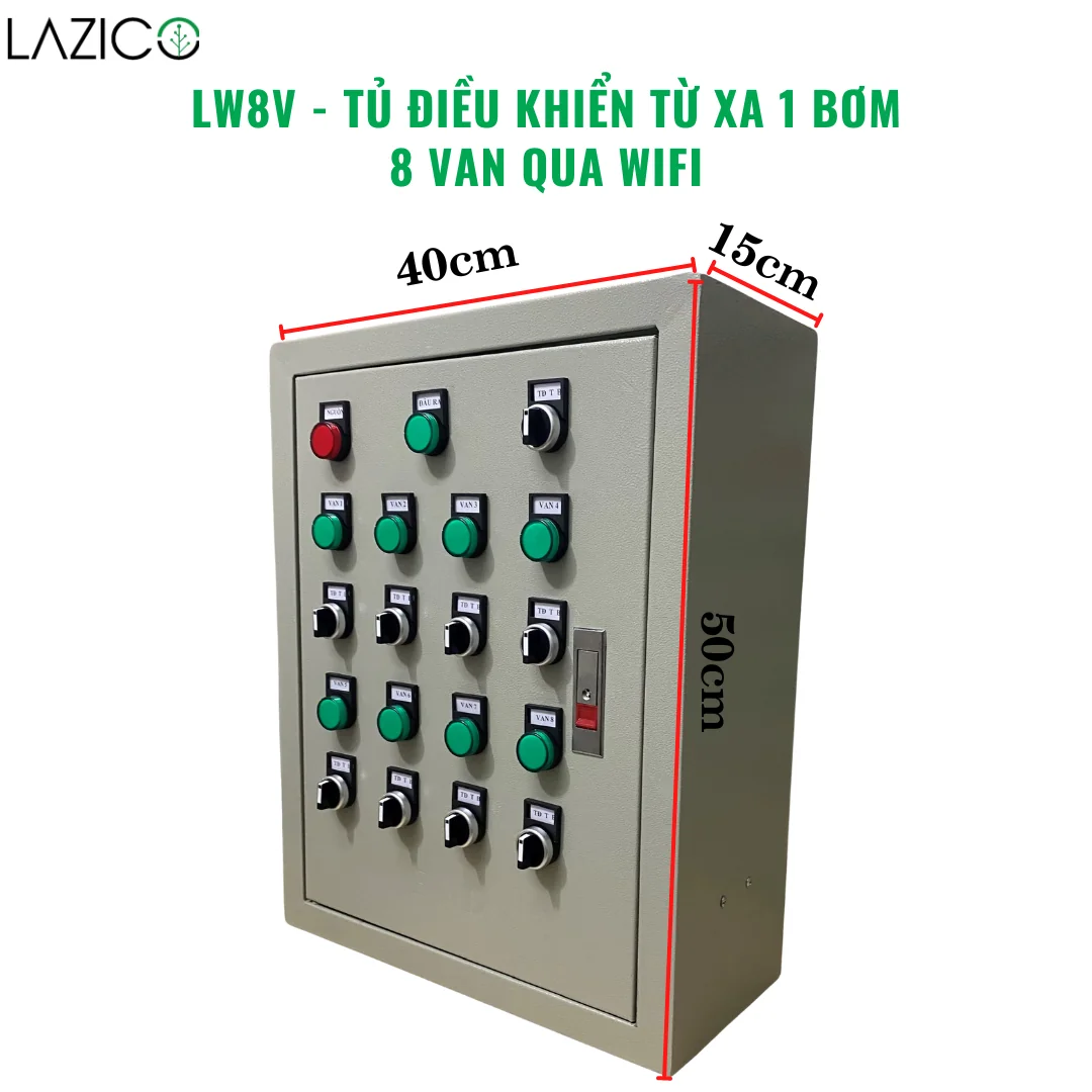 LW8V 1PHA – Tủ điều khiển tưới tự động qua WiFi, 1 bơm 8 van điện từ, giám sát và hẹn giờ từ xa